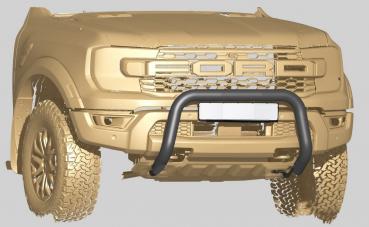 EU-Personenschutzbügel D: 76 mm Edelstahl schwarz matt pulverbeschichtet, inkl. EG-Genehmigung für Ford Ranger Raptor Modell 2023
